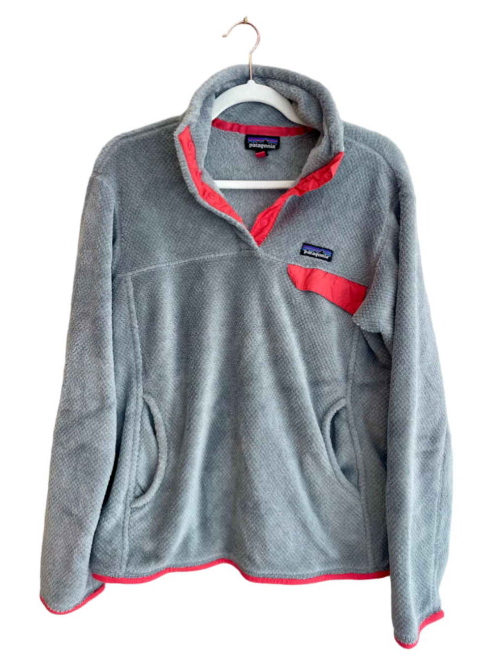 Patagonia Re-Tool Snap-T Fleece Pullover Womens Large Gray Coral Synchilla